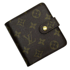 Louis Vuitton Monogram Compact Zip Bi fold Wallet Brown Canvas